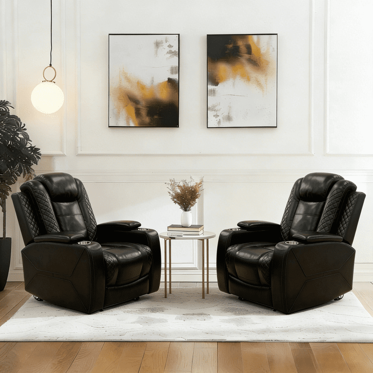 Gewnee Power Recliner Chair, Black Air Leather with USB & Massage photo 2