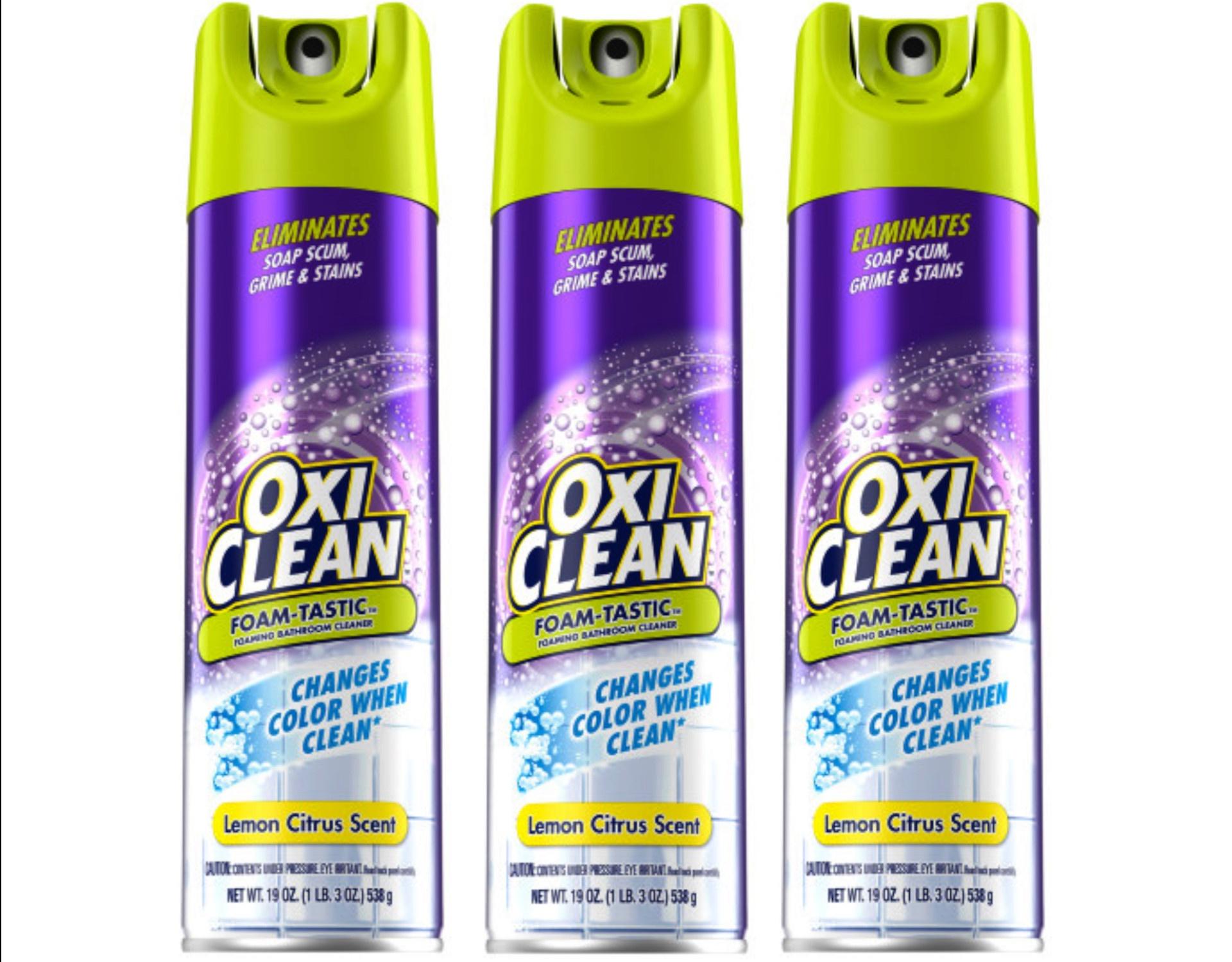 OxiClean Foam-Tastic Foaming Bathroom Cleaner, Citrus Scent, Eliminates Soap Scum, Grime and Stains, 19 oz Spray Can - 3 Pack