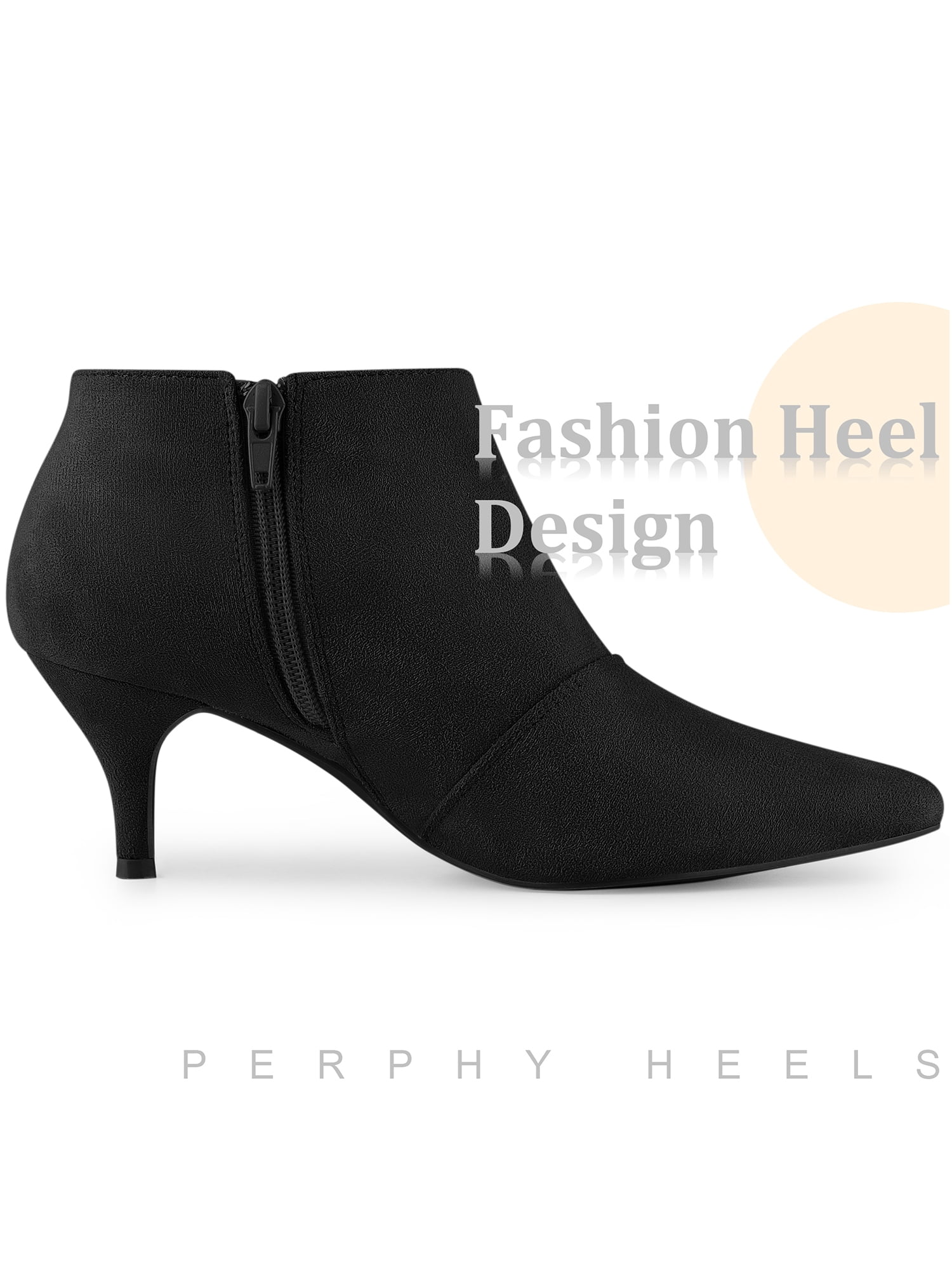Unique Bargains Pointed Toe Cutout Kitten Heels Ankle Boots for Women Black 6.5