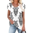 thumbnail image 2 of Pompotops Hauts d'Été à Col Rond Imprimé Floral pour Femmes T-Shirts Basiques de Vacances Blouse à Manches Pétales Décontractée, 2 of 7