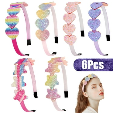 EEEkit 6pcs Girls Glitter Headbands, Heart Star Hairband, Cute Hair Accessories with Teeth for Toddler Girls
