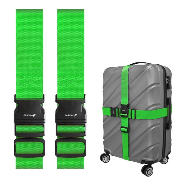 Fosmon Luggage Straps for Suitcases (2 Pack), Travel Belts with Adjustable Strap, Buckle and Identifiers, Luggage Connector Luggage Wrap, Essential Luggage Accessories for Travel Cruise (Green)