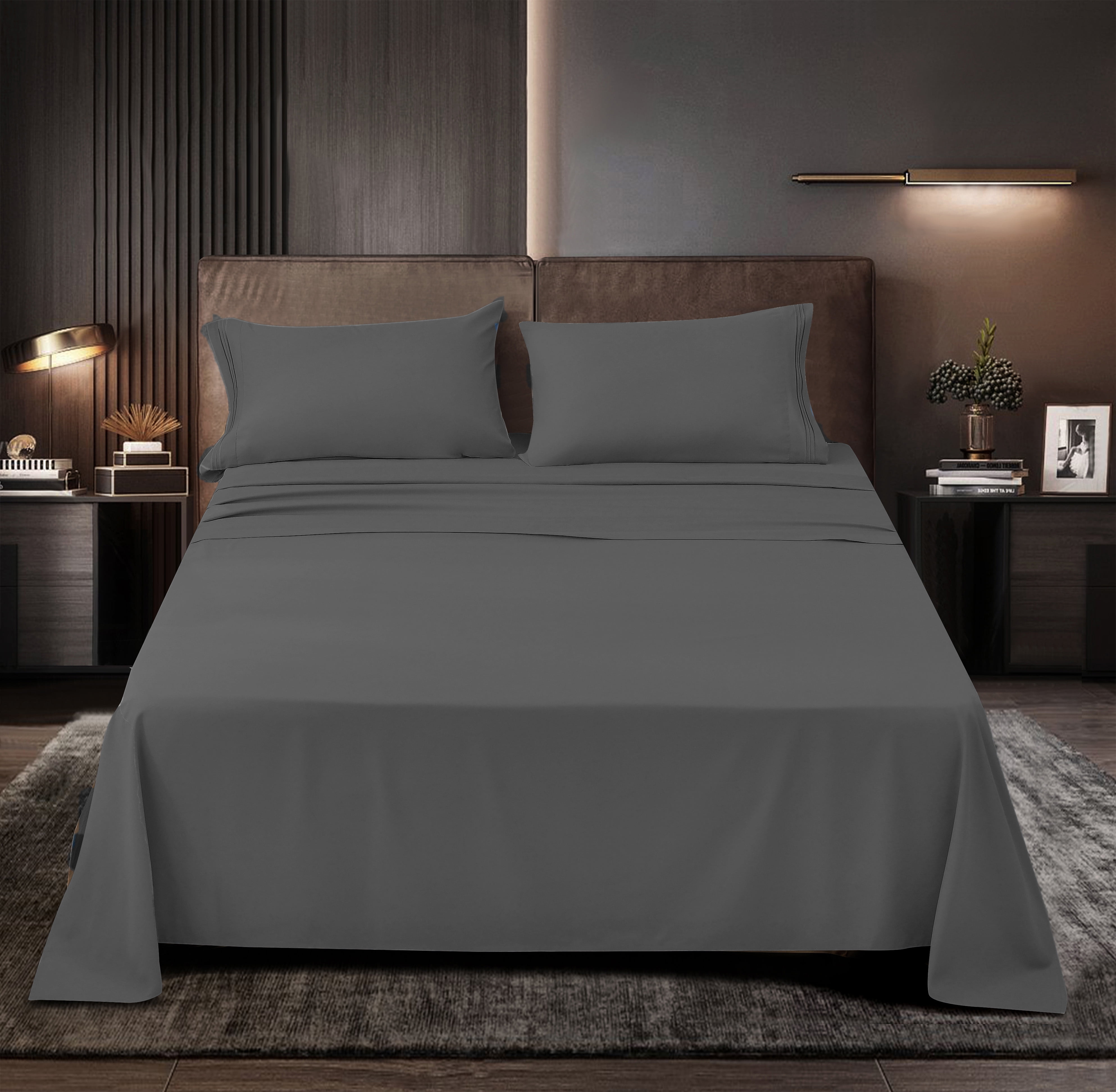 Rayon Bamboo Sheets Set Queen Gray Sheets Deep Pocket 4 Piece