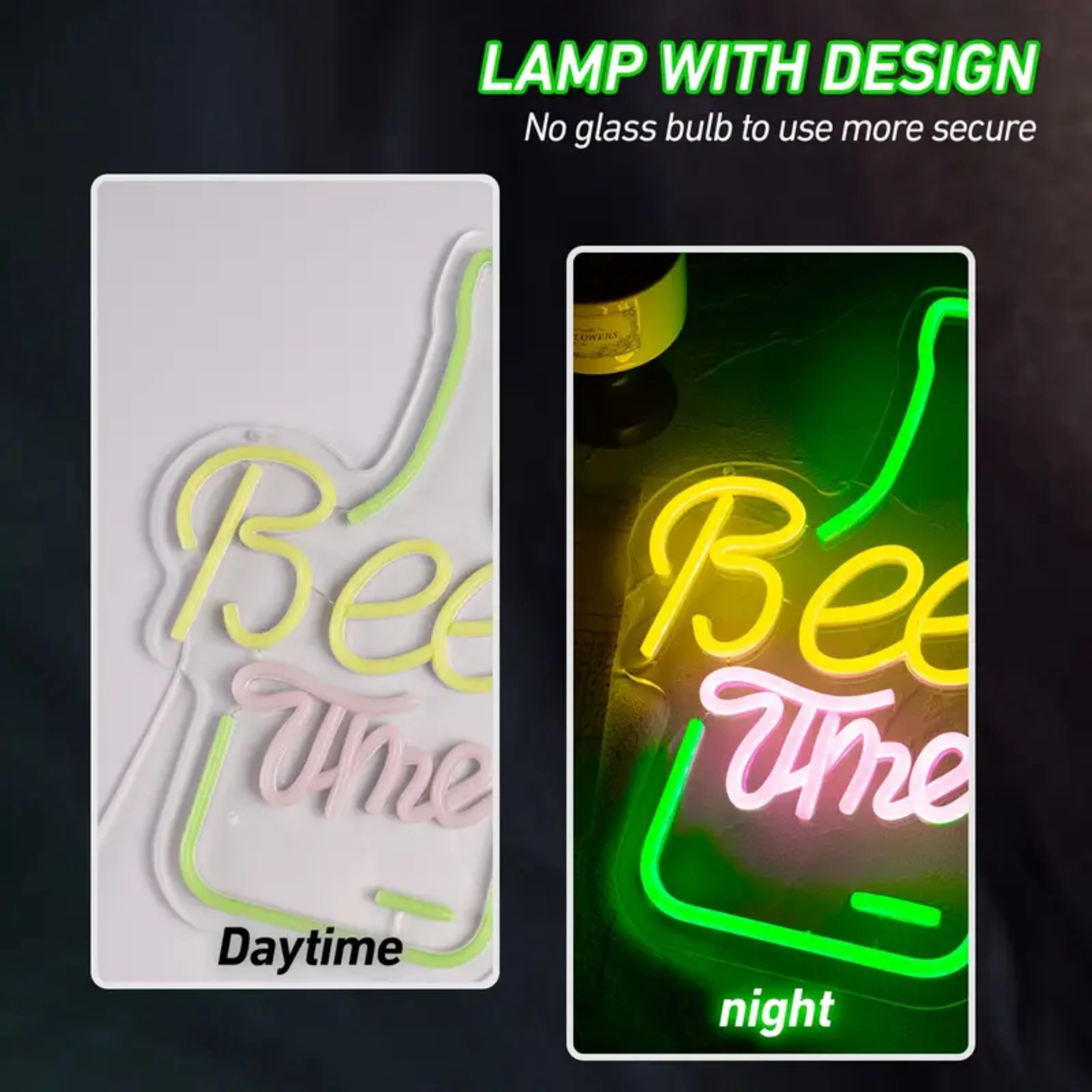 UPONRAY Beer Time Neon Signs, 11.2"*15.7" Dimmable & USB-Powered LED Neon Light, Stylish Wall Decor for Bar, Party, Restaurant, Living Room, Man Cave