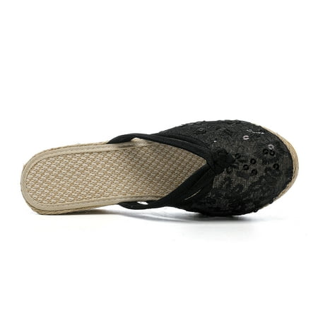 

NECHOLOGY Womens+slippers+size+9 Women Buckle Slippers Platform Wedge Slippers Versatile Sequin Mesh Womens Fuzzy Slides Slippers Black 8