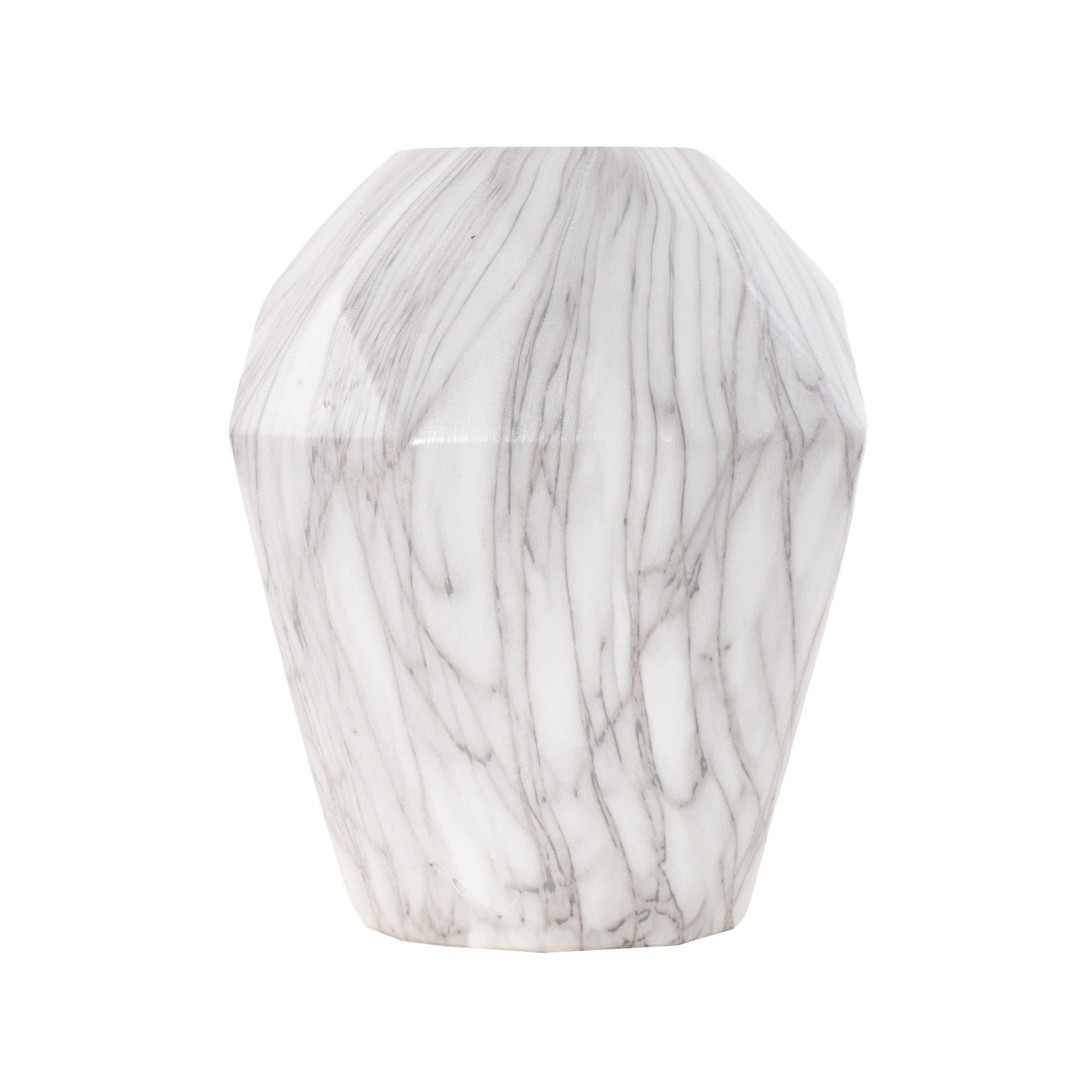 DecMode 12" Faux Marble White Ceramic Vase
