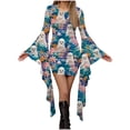 thumbnail image 2 of Karymi Womens Dresses Halloween Print Bodycon Mini Dress, Crew Neck Flare Irregular Long Bell Sleeve Halloween Party Costume Dress Summer Dresses for Women 2026, 2 of 5