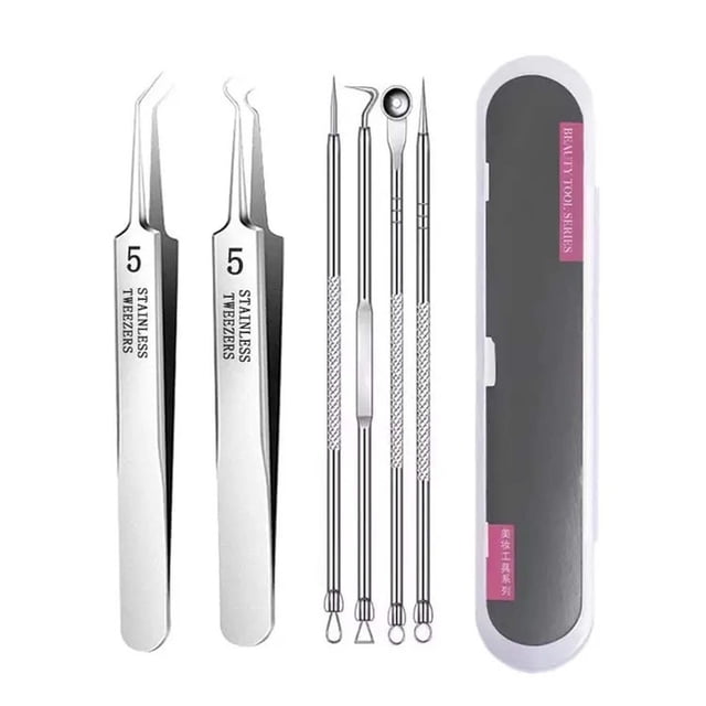 Xihbxyly Kit de Eliminación de Puntos Negros, Extractores Profesionales de Acero Inoxidable, Mango Antideslizante, Estuche Portátil, Rutina de Cuidado de La Piel, Artículos Esenciales de Belleza para