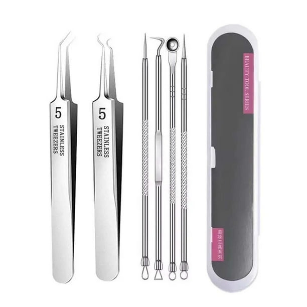 Xihbxyly Kit de Eliminación de Puntos Negros, Extractores Profesionales de Acero Inoxidable, Mango Antideslizante, Estuche Portátil, Rutina de Cuidado de La Piel, Artículos Esenciales de Belleza para