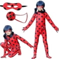thumbnail image 3 of Bimirth Kids Girl Ladybug Cosplay Set Halloween Party Jumpsuit Fancy Dress Costume with Blindfold, Wig, Bag-yky 140(130-140CM), 3 of 3