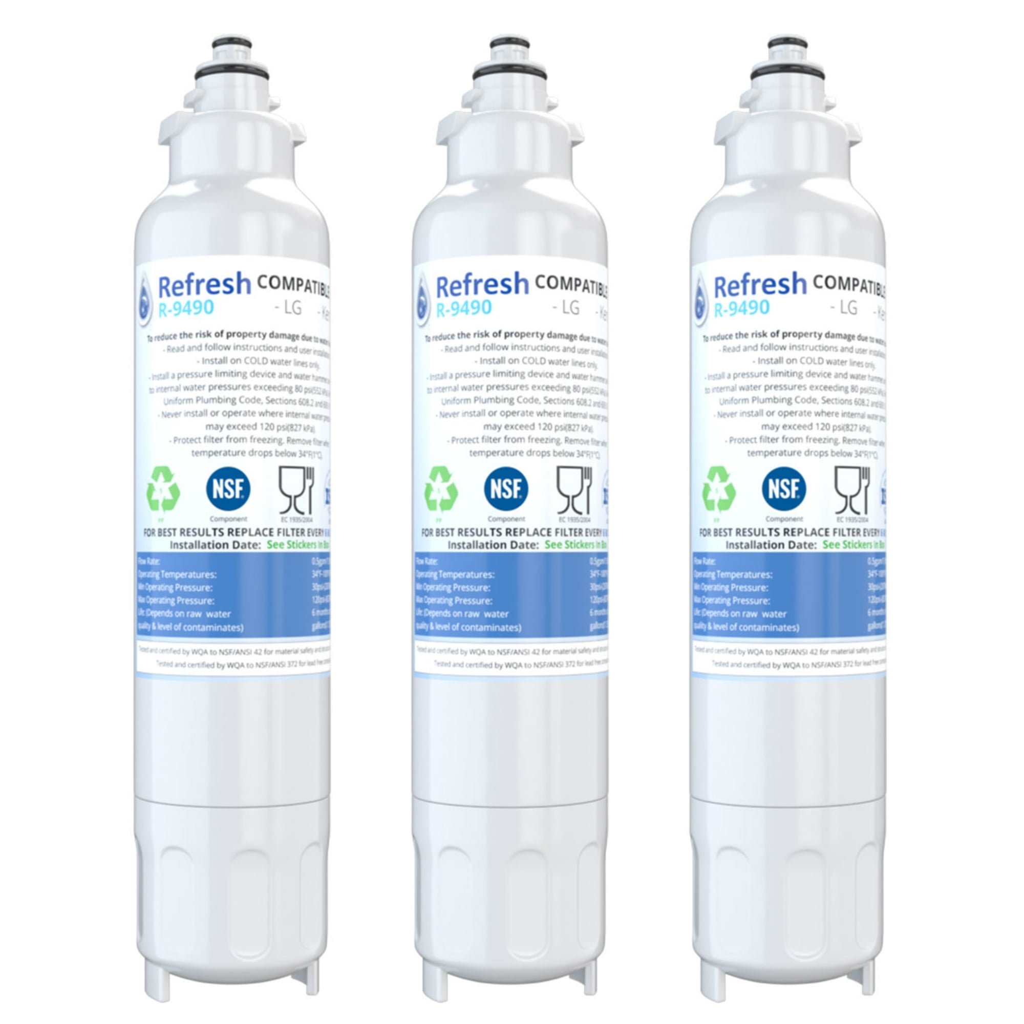 Fits LG R-9490 Refrigerators 3 Pack Refresh Replacement Water Filter 