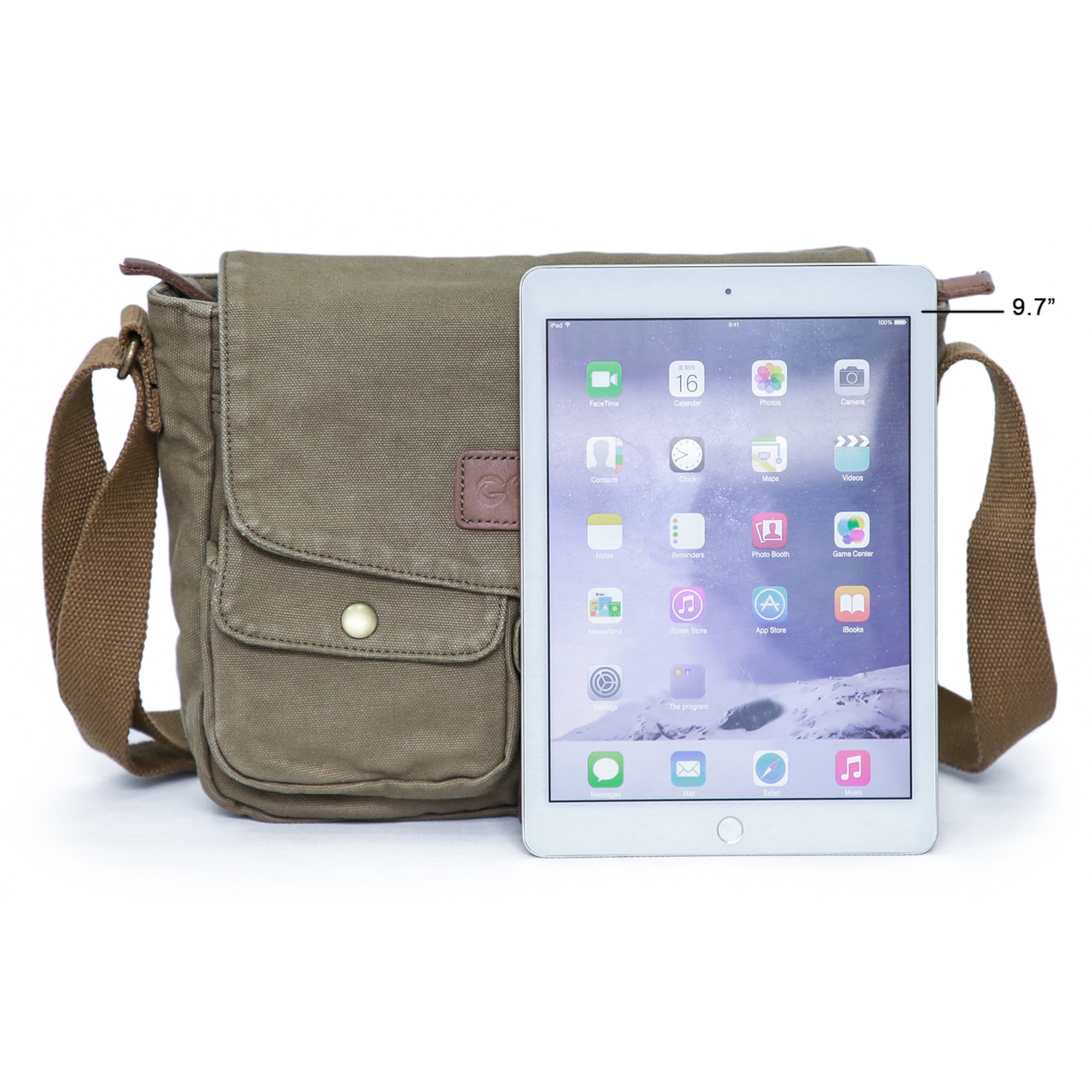 Gootium Canvas Messenger Bag Vintage Crossbody Shoulder Bag Military Satchel, Green