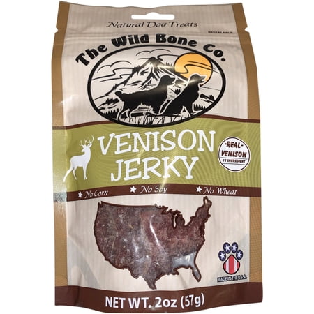 The Wild Bone Company Venison Jerky Dog Treats | Natural High Protein Chewy Training Bits | Made in the USA, 2 Ounces (Pack of 3)