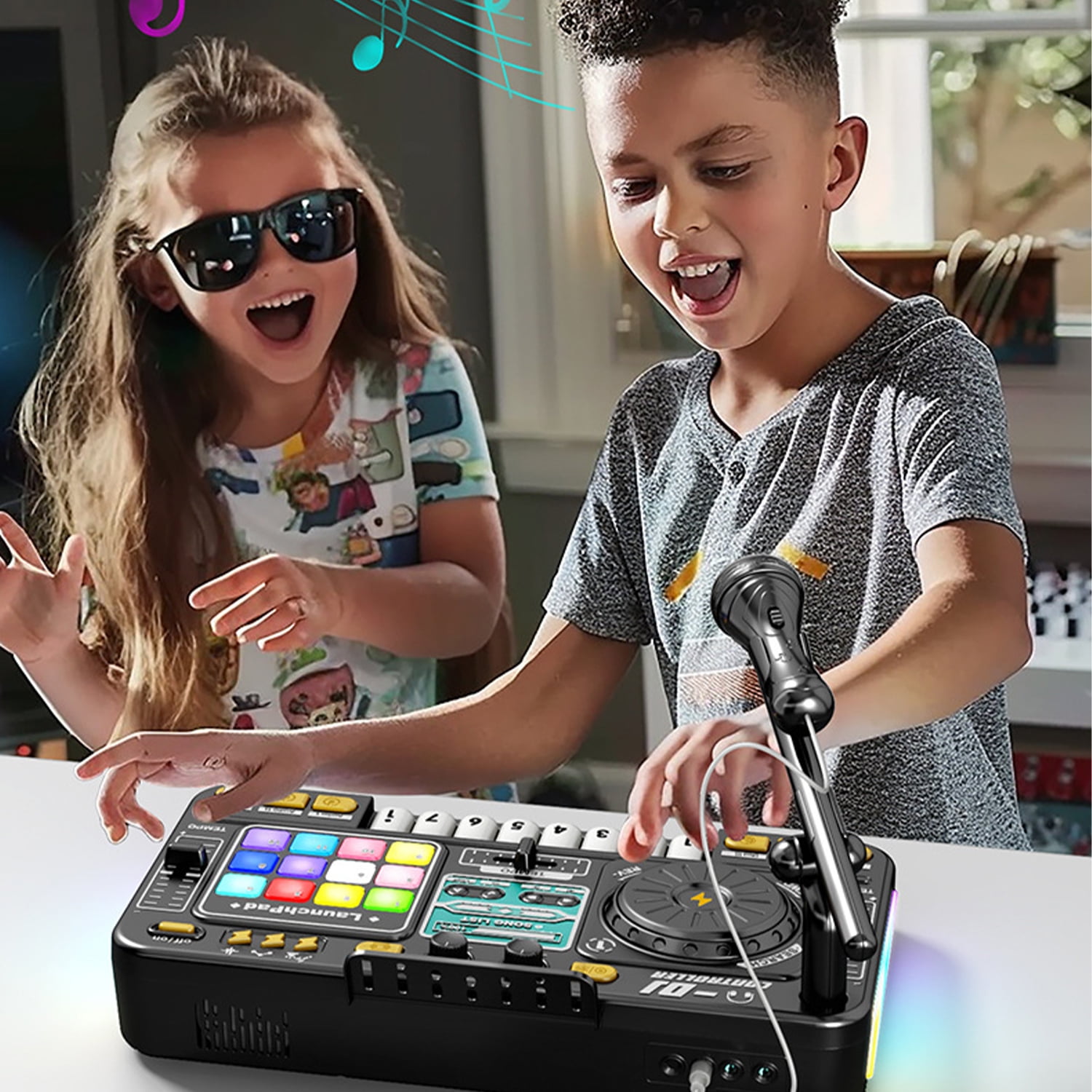 Sunforu DJ Toy Set for Kids, Toddler Musical DJ Party Mixer Toys with Lights Sounds & Bluetooth-enabled, Multi-functional Musical Instrument, Best Gift for Ages 4+