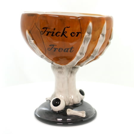 Halloween TRICK OR TREAT BOWL Ceramic Skeleton Eye Balls Bones Tm0162