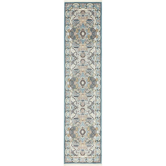 Unique Loom Narenj Medallion Textured Area Rug 3' x 13' Runner Blue/Tan