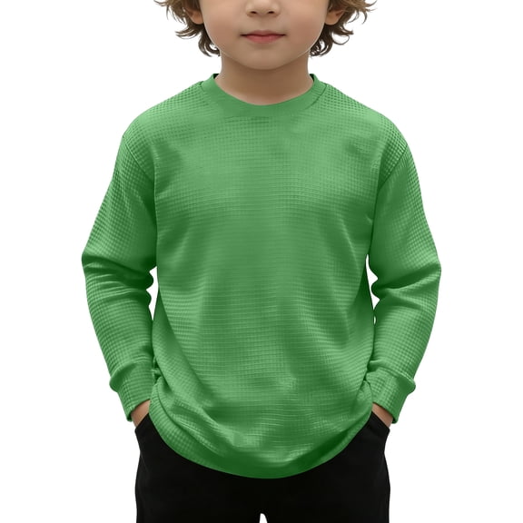 Abcomgle Boys Long Sleeve T Shirts Size 6-7 Trendy Waffle Crewneck Tee for Boys Fall Basic Boys Tops Loose Boys Tunic Tops,Green,5-6Years