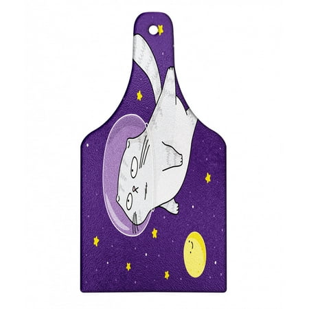 Star Cutting Board Outer Space Cutting Board, Scottish Fold Cat Astronaut in with Stars and Planets in the Sky, Decorative Tempered Glass Cutting and Serving Board, in 3 Sizes, by Ambesonne ()