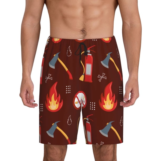 Balery Fire Extinguisher Pantalones cortos de pijama de punto de algodón para hombre con cinturilla y bolsillos-3X-Large