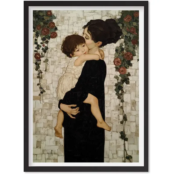 Gustav Klimt 'Mother And Child' Canvas Print - Art Nouveau Wall Art, Matte Canvas Stretched, Posters for Room Bedroom Living Room Bathroom Wall Decor, Posters & Art Prints, Gift.