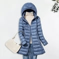 thumbnail image 4 of Winter Down Coat with Storage Bag Thickened Padded Plush Hood Mid Length Windproof Long Sleeves Windproof Warm Daily Outwear Cotton Jacket, 4 of 7