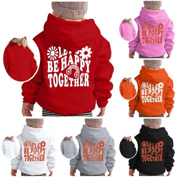Oiyii Big Girls' Floral Letter Pullover Hoodie Back Graphic Long Sleeve Casual Hooded Sweatshirt Fashion Pullover Top,Red