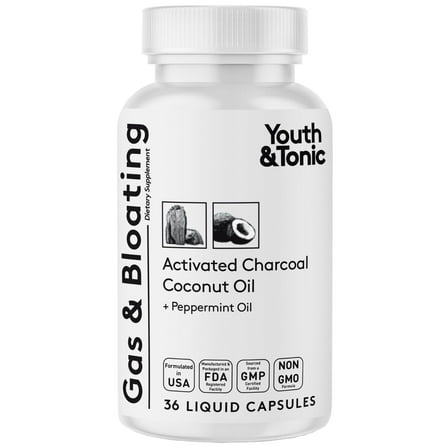 Youth & Tonic Activated Charcoal Capsules for Digestive Health 36 Caps