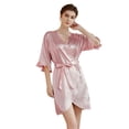 thumbnail image 5 of SWSMCLT Women's Chic Bath Robe Elegant Cool Fall Luxury Satin Holiday Nightwear Comfy Bathrobes Billowy Coral XX-Large, 5 of 5