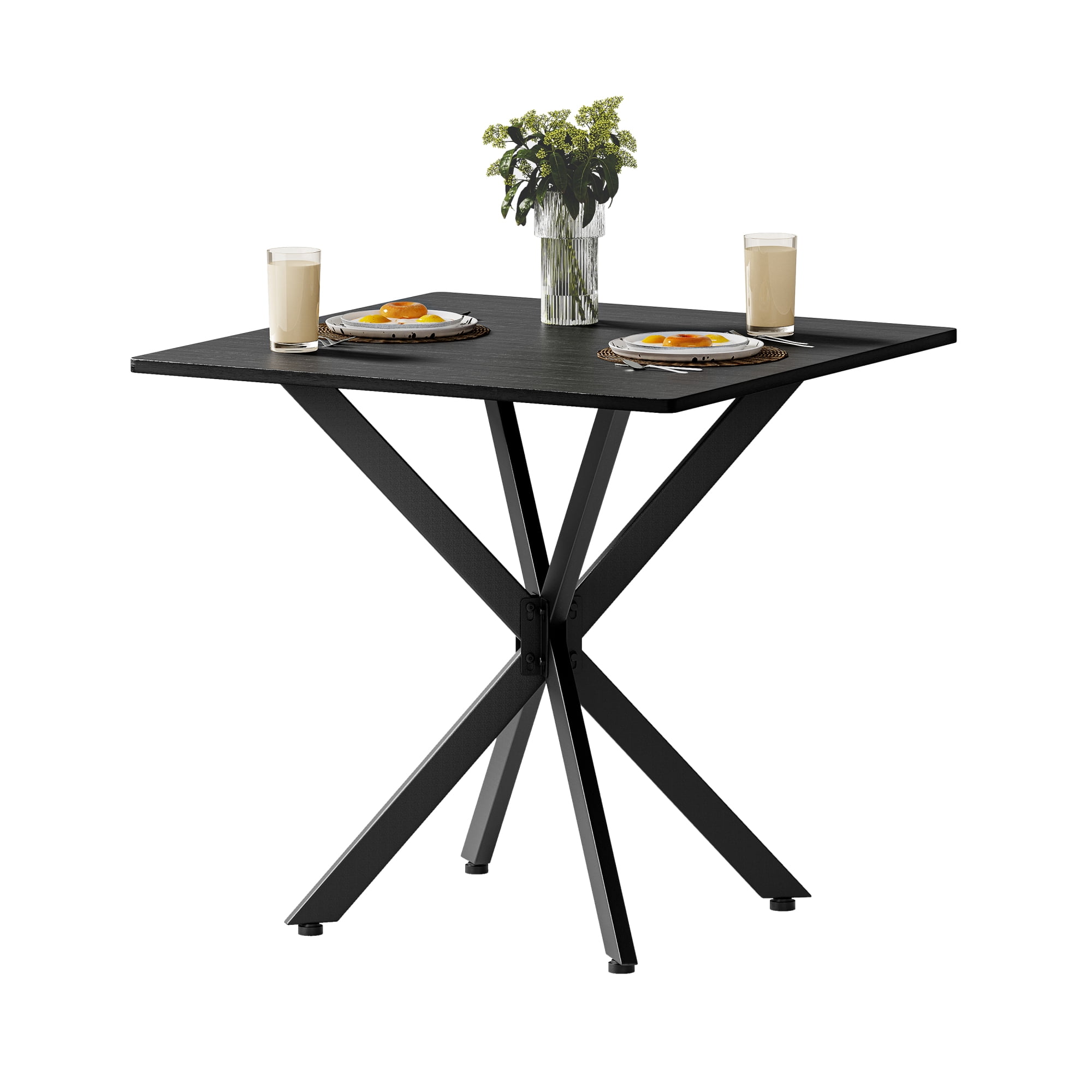 Leumius Rustic Square Side Table, X-Frame Metal Legs with Wood Grain Tabletop, Industrial Accent End Table for Living Room Bedroom Home Office Balck