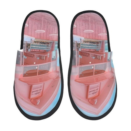 Balery Pastel Pink Beach Cafe Slient Indoor Furry Fleece Comfort House Shoes Soft Non-Slip Home Shoes Cotton slippers House Slippers-- Medium