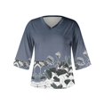 thumbnail image 4 of ICHUANYI Clearance Women's Fashion Printed Loose T-shirt 3/4 Sleeves Blouse V Neck Casual Tops(Blue, M) ICHUANYI WER2023081100139, 4 of 4