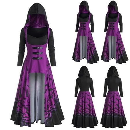

jsaierl Womens Hooded Plus Size Vintage Cloak High Low Pullover Top Shirt Halloween Print Dress Gothic Renaissance Hoodies Jackets Cape Outwear