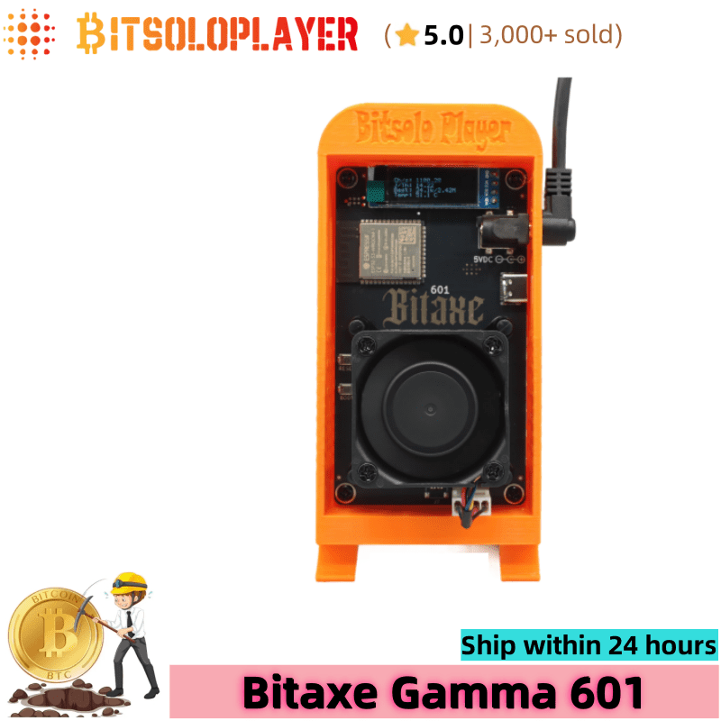 Bitaxe Gamma 601 BM1370 Chip 1.5TH/s 2.4G WiFi BTC Lottery Miner Crypto Mining Machine with Stand Silent Fan for Home Bitcoin Solo Mining,Orange Stand