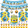 64 Pcs Minions Birthday Party Supplies, Minions Birthday Party Decorations Include Happy Birthday Banner, Balloons, Cake Cupcake Toppers and Hanging Swirls for Kid Party Favors
