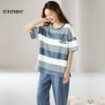 thumbnail image 4 of Conjuntos de dos piezas de manga corta para Mujer, ropa de dormir de punto a rayas, Pijama elegante para el hogar, moda de verano, 4 of 4