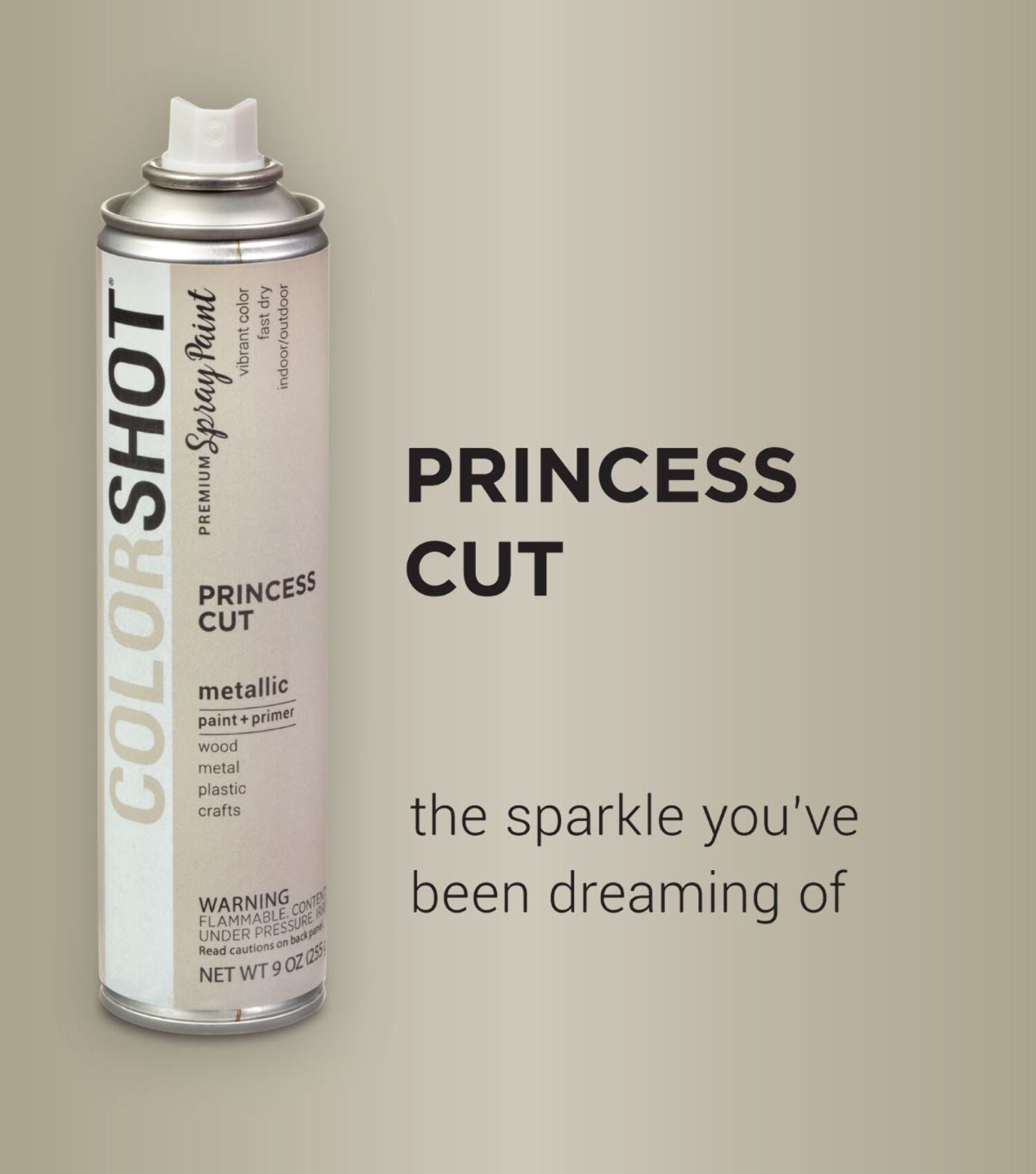COLORSHOT Metallic Spray Paint, Princess Cut (Nickel) 9 oz. 4 Pack, Fast-Drying Acrylic Paint, Indoor & Outdoor Use