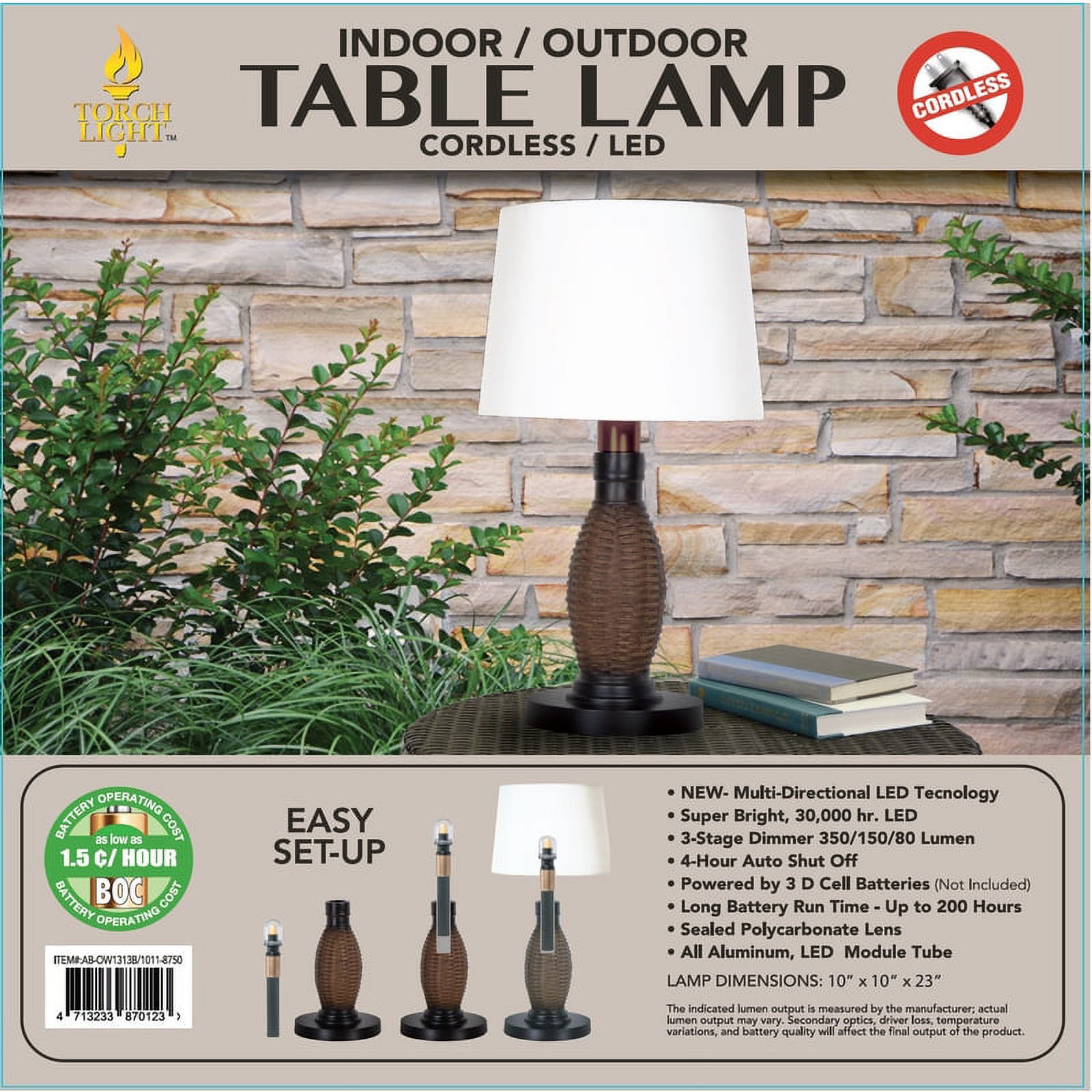 Torch Light 8039598 23 in. Wireless All-Weather Table Lamp, Brown