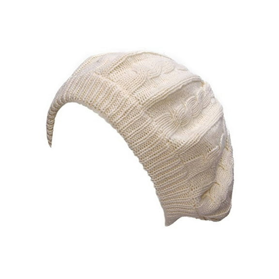 Top Headwear Cable Knit Beret Cap - Off-White