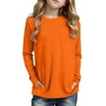 thumbnail image 3 of Letdown Kids Girls Long Sleeve Shirts Crew Neck Solid Side Pockets Baggy Tops Casual Tee Tshirts Cute Spring Fall Blouse Tees (Orange,9-10 Years), 3 of 5