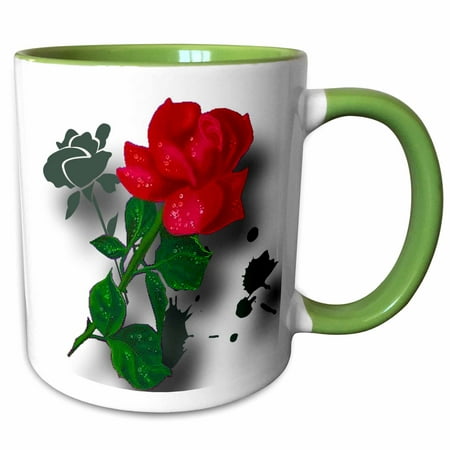 Red Long Stem 3dRose A long stemmed red rose with dew a grunge tribal background and shadows simply stunning - Two Tone Green Mug, 11-ounce ()