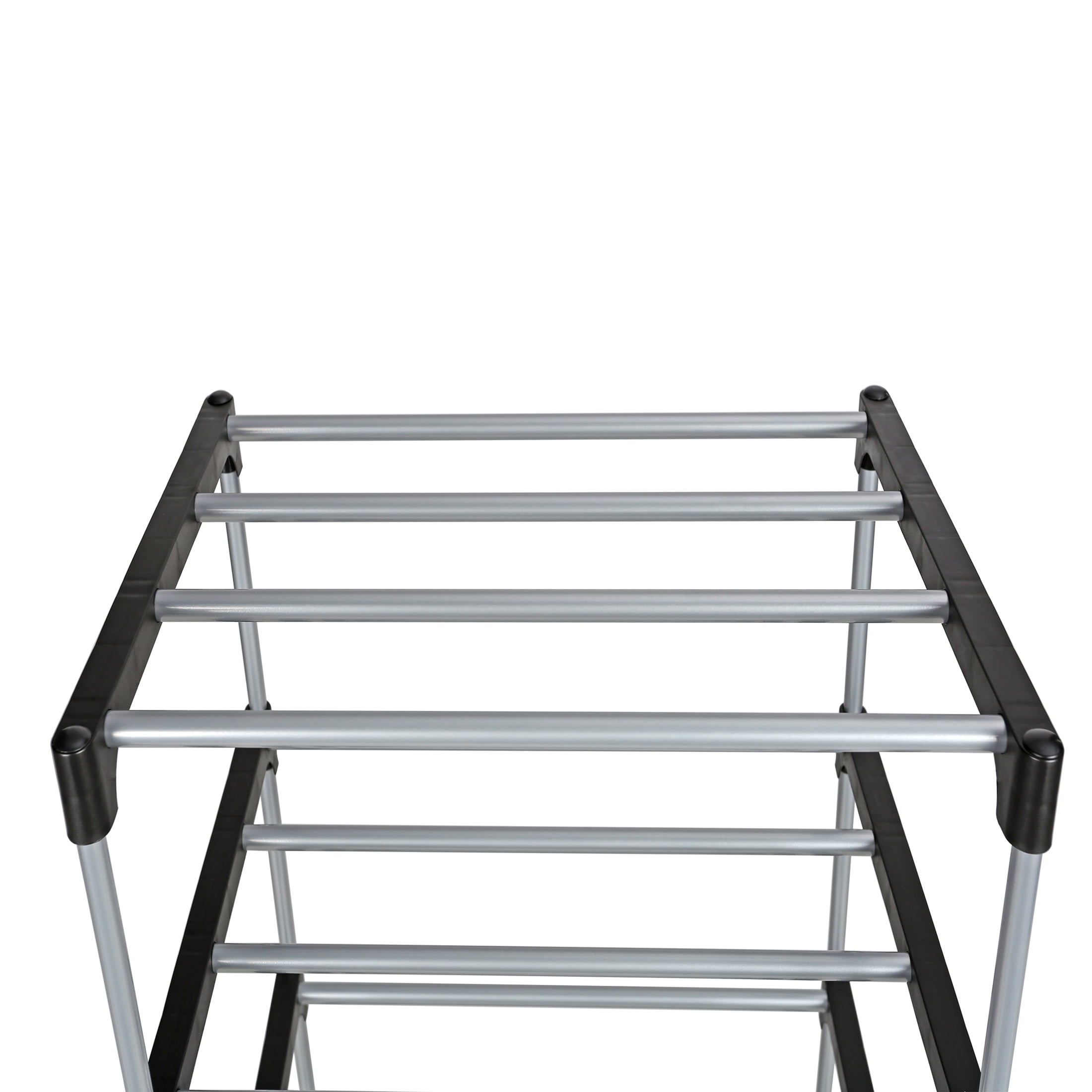Mainstays 4 Tier Shoe Rack, Black and Silver, 8 Pairs of Shoes, Metal Tubes & Plastic Connectors