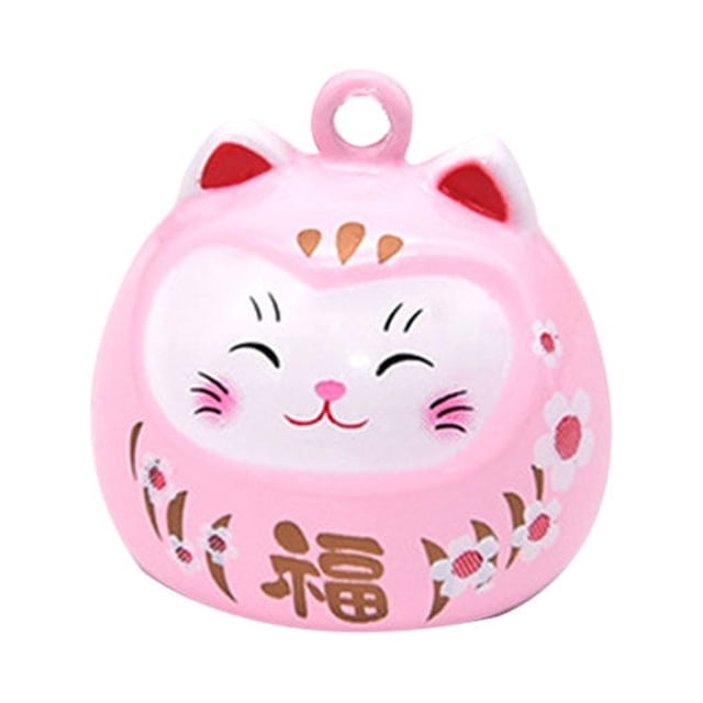 Colgante de campanas de la fortuna con forma de gato de dibujos animados, accesorios de cobre para colgar en la mochila o disfraz (rosa)