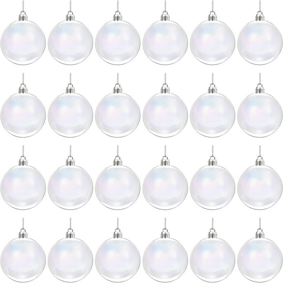 24 Pcs Iridescent Christmas Ornaments Balls Clear Plastic Ornaments for Crafts with Thread Tree Decorations for Holiday Party (1.6 Inch)