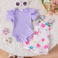 thumbnail image 3 of Hiijoy Infant Girls Summer Outfits Ruffle Short Sleeve Ribbed Romper Bow Print Overall Shorts, Sizes 9-12M, 3 of 8