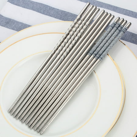 

QXuchild 3 Pairs Stainless Steel Reusable Flower Printed Non-slip Chopsticks Tableware