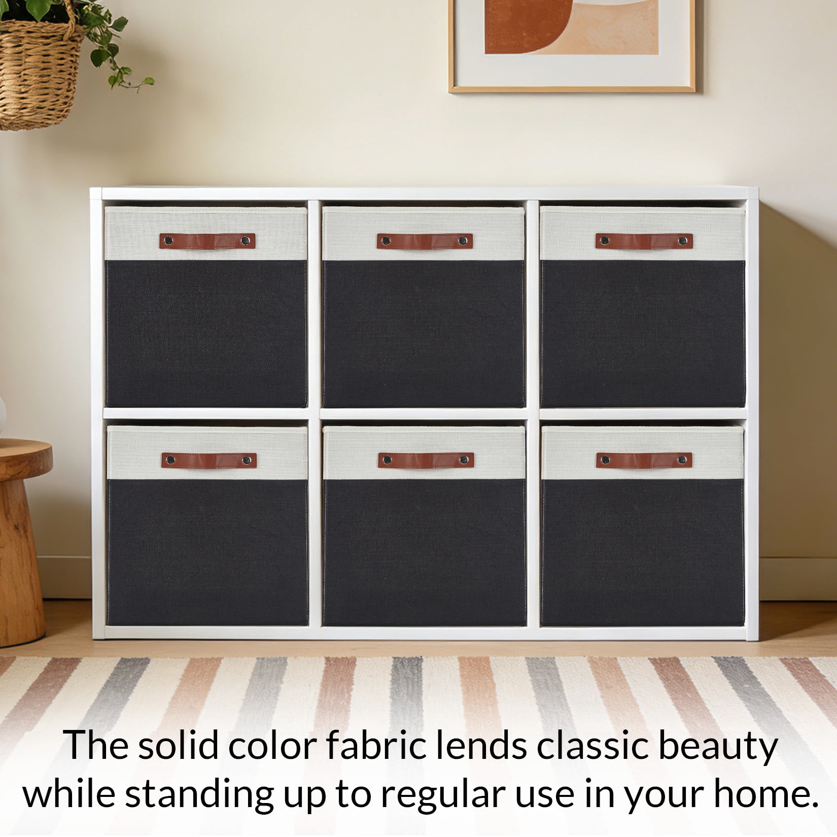 DSstyles Adult Stackable 6-Compartment Closet Organizer Box Set with Leather Handles, White & Black, 6 Count, 6 Pack