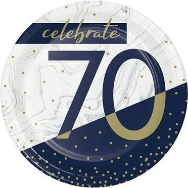 96 Count Bulk Pack Navy and Gold 70th Birthday Dessert Plates