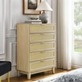 thumbnail image 4 of Vastcury Modern Wooden Dresser with 5 Rattan Drawers, Chest of Drawers with Spacious Storage for Bedroom, Living Room, Natural Wood, 4 of 10