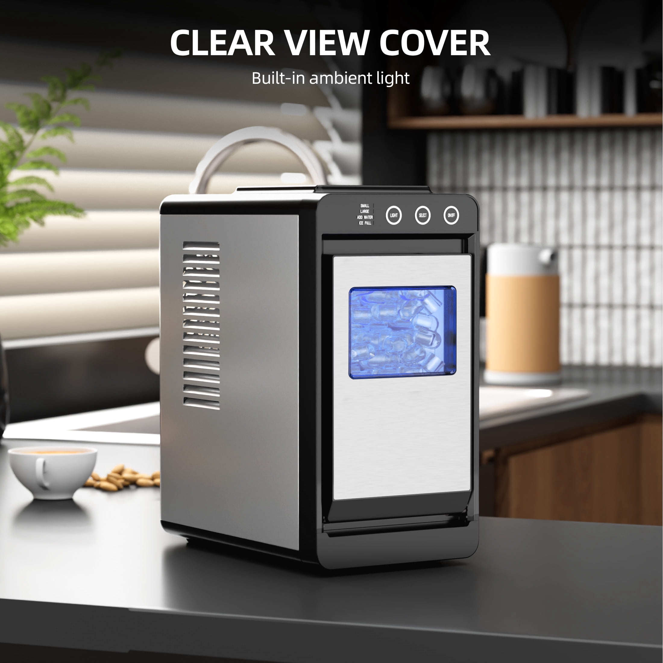 Auseo Countertop Ice Maker Portable, 26 lbs/Day, 8Pcs in 6Mins, Auto-Cleaning, Ice Machine with Ice Scoop, for Home/Office/Party, Silver