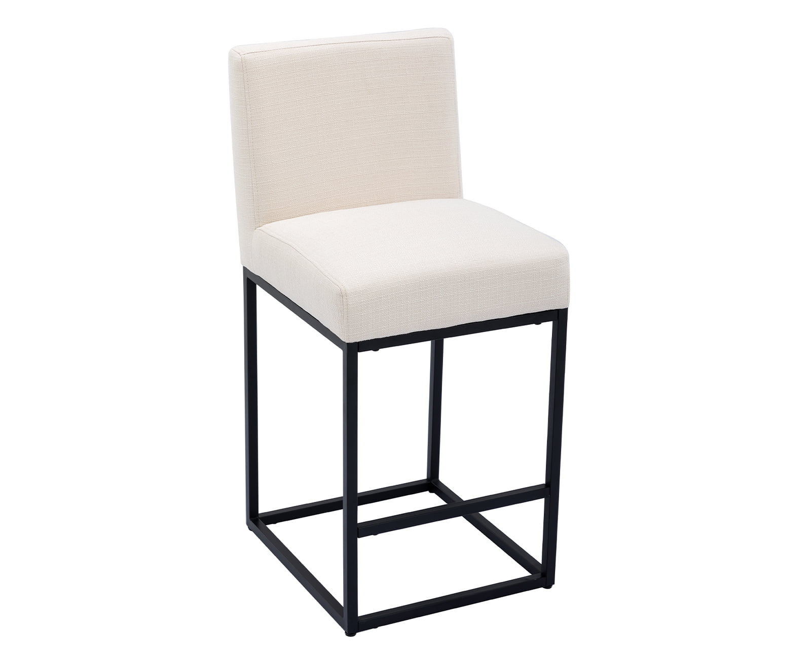 Guyou 27" Height Linen Upholstered Bar Stool Set of 2, Modern Metal Counter Height Stool with Mid Backrest and Footrest for Kitchen Island Bar Restaurant, Cream
